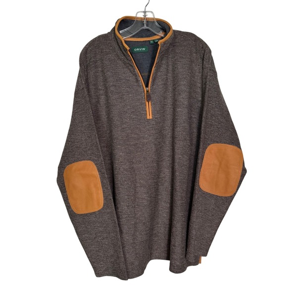 Orvis Mens XL 1/4 Zip Pullover Sweater Leather Elbow Patch - Picture 1 of 7